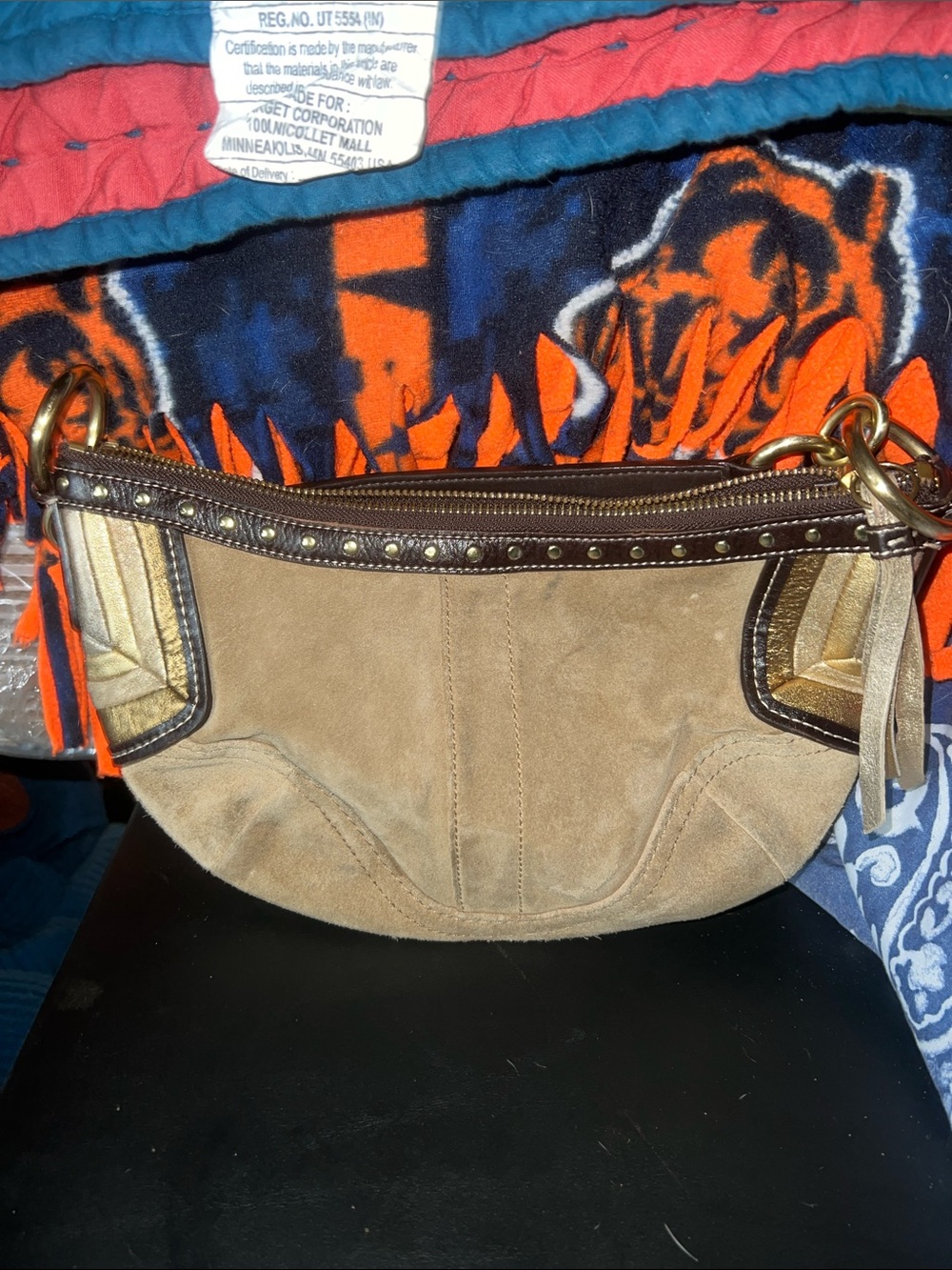 Coach Tan Suede Shoulder Bag with Gold Accents - Picture 2 of 5